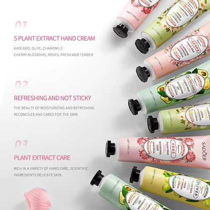 5Pcs/Set  Fruit Plant Fragrance Hand Cream Sets Moisturizing Repair anti Dry Hand Lotion Sets Hands Skin Care Products