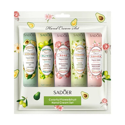 5Pcs/Set  Fruit Plant Fragrance Hand Cream Sets Moisturizing Repair anti Dry Hand Lotion Sets Hands Skin Care Products