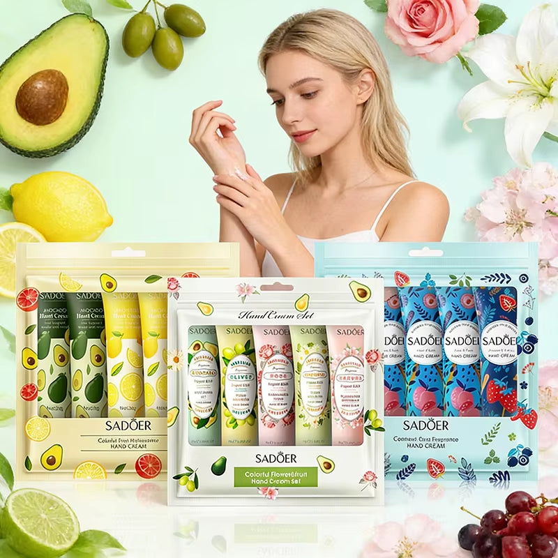 5Pcs/Set  Fruit Plant Fragrance Hand Cream Sets Moisturizing Repair anti Dry Hand Lotion Sets Hands Skin Care Products