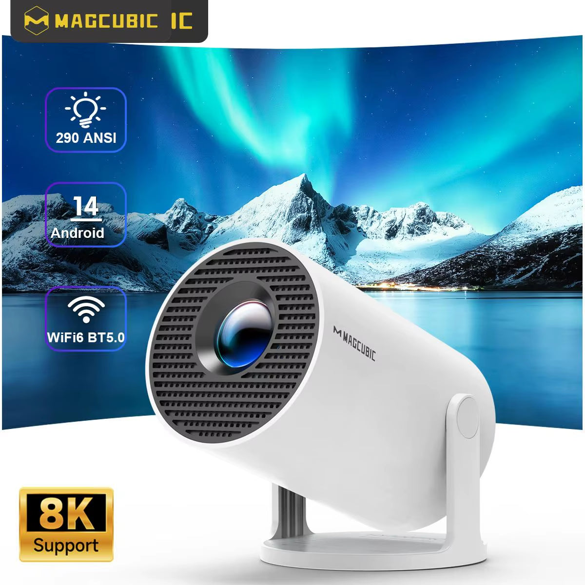 HY300 Pro 8K Android Projector - Dual WiFi 6, 290 ANSI Lumens, Allwinner H726, Bluetooth 5.4, 1080P, 1280x720 Resolution, Home Cinema and Outdoor Use